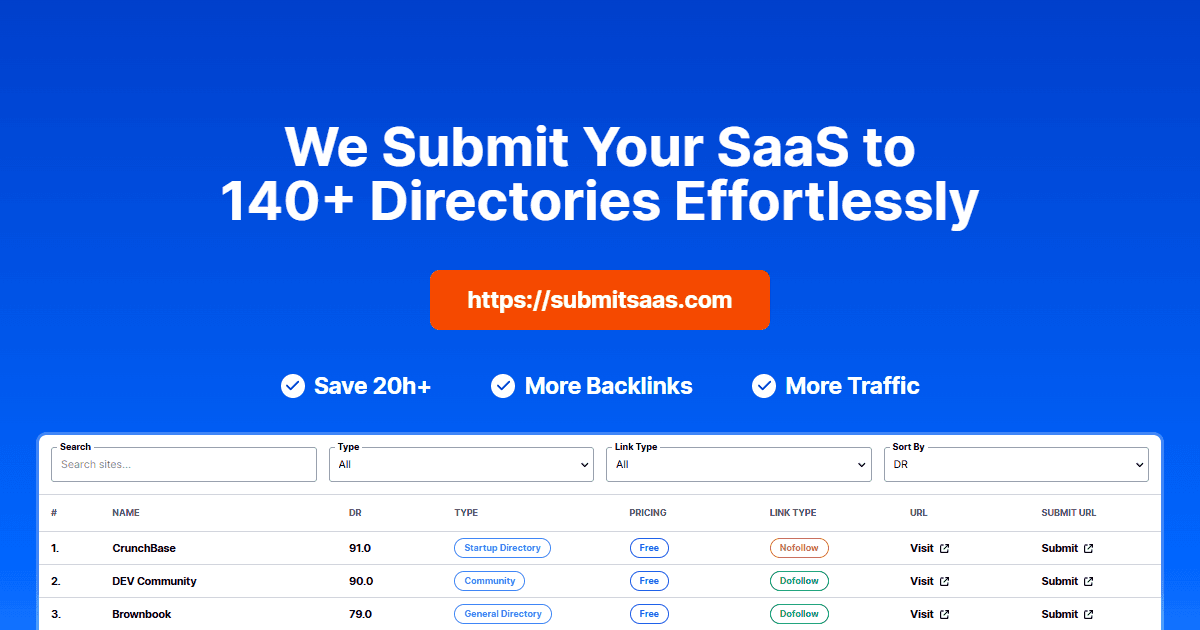 Submit Your SaaS to 140+ Directories - SubmitSaaS preview 1