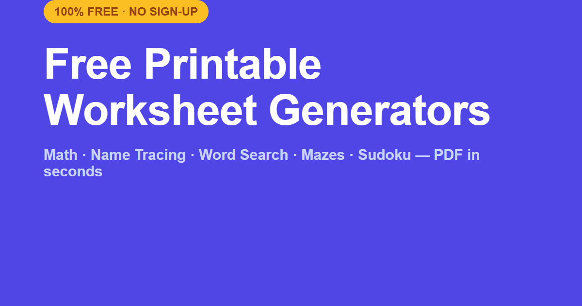 Free Printable Worksheet Generators for Kids — Kids preview 1