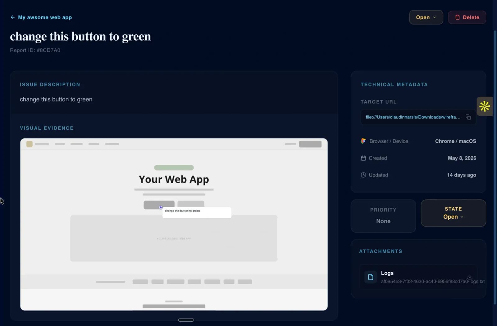 Tapko — Bug Reporting for Web  preview 3