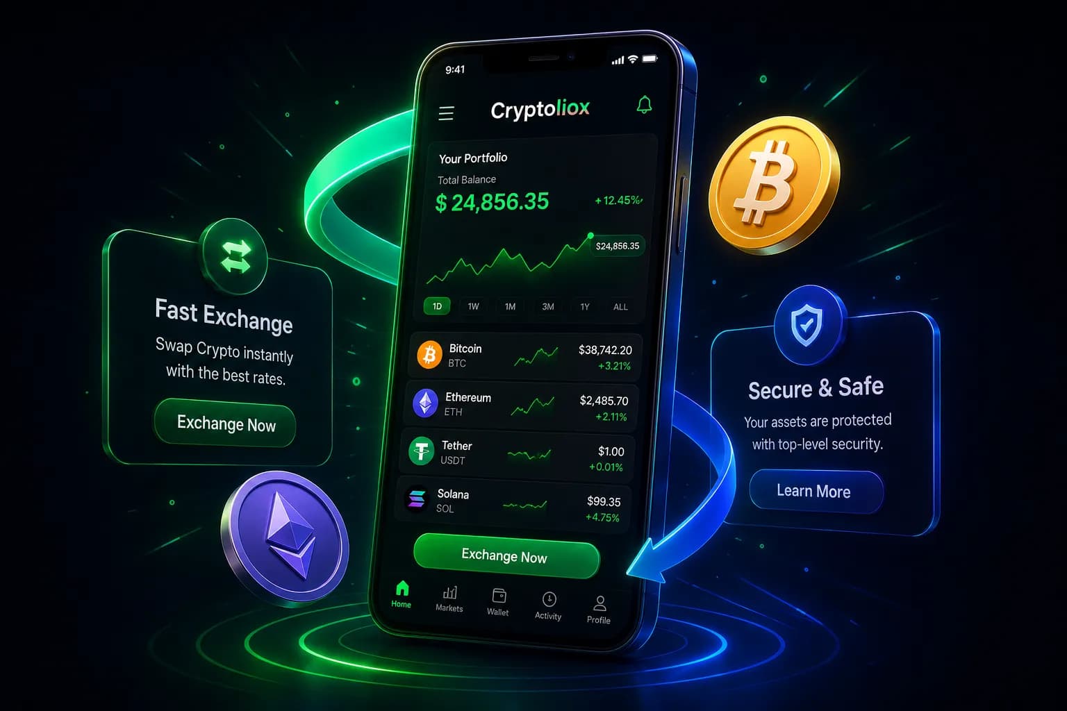 Swap Crypto Instantly — BTC ETH USDT BNB SOL | CryptoLiox preview 1
