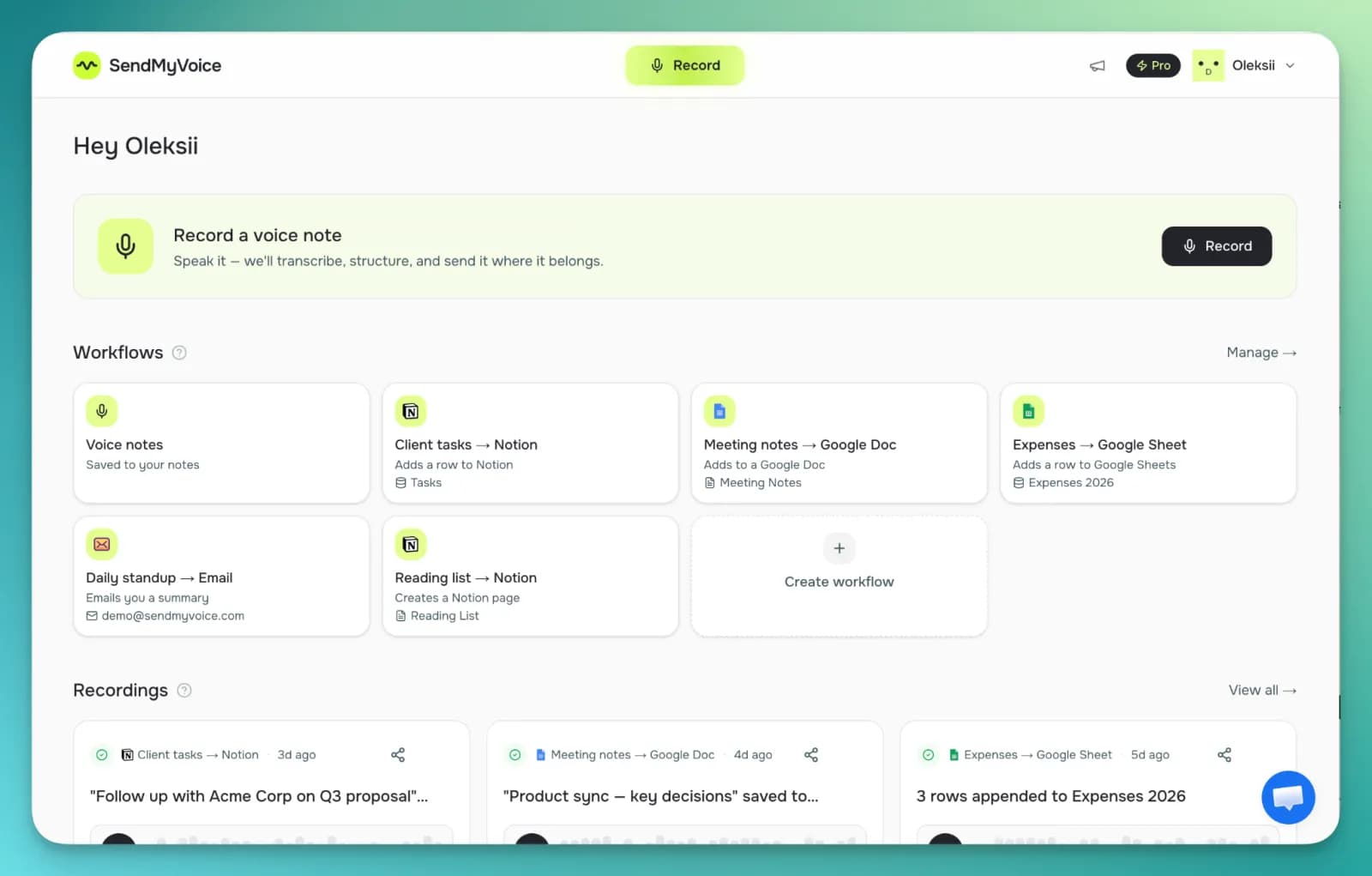 SendMyVoice — Speak once. Automate everywhere. preview 2
