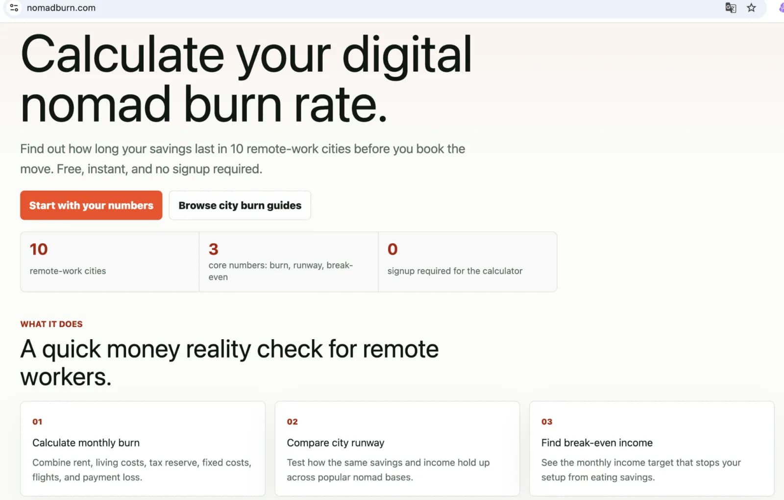 NomadBurn | Digital Nomad Burn Rate Calculator preview 1