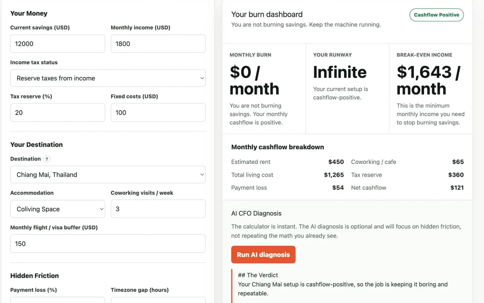 NomadBurn | Digital Nomad Burn Rate Calculator preview 2