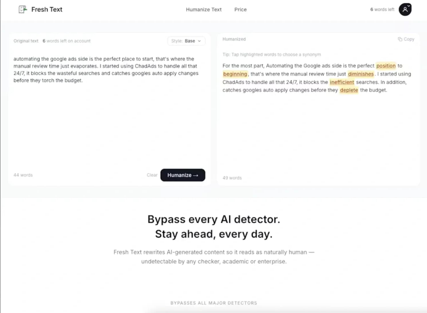 Fresh Text — AI Text Humanizer preview 1