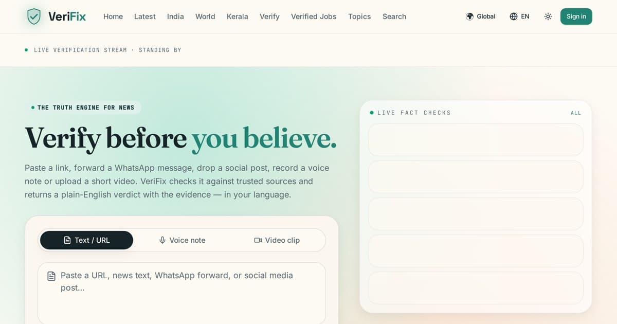 VeriFix — AI News Verification & Fact-Checking Platform preview 1