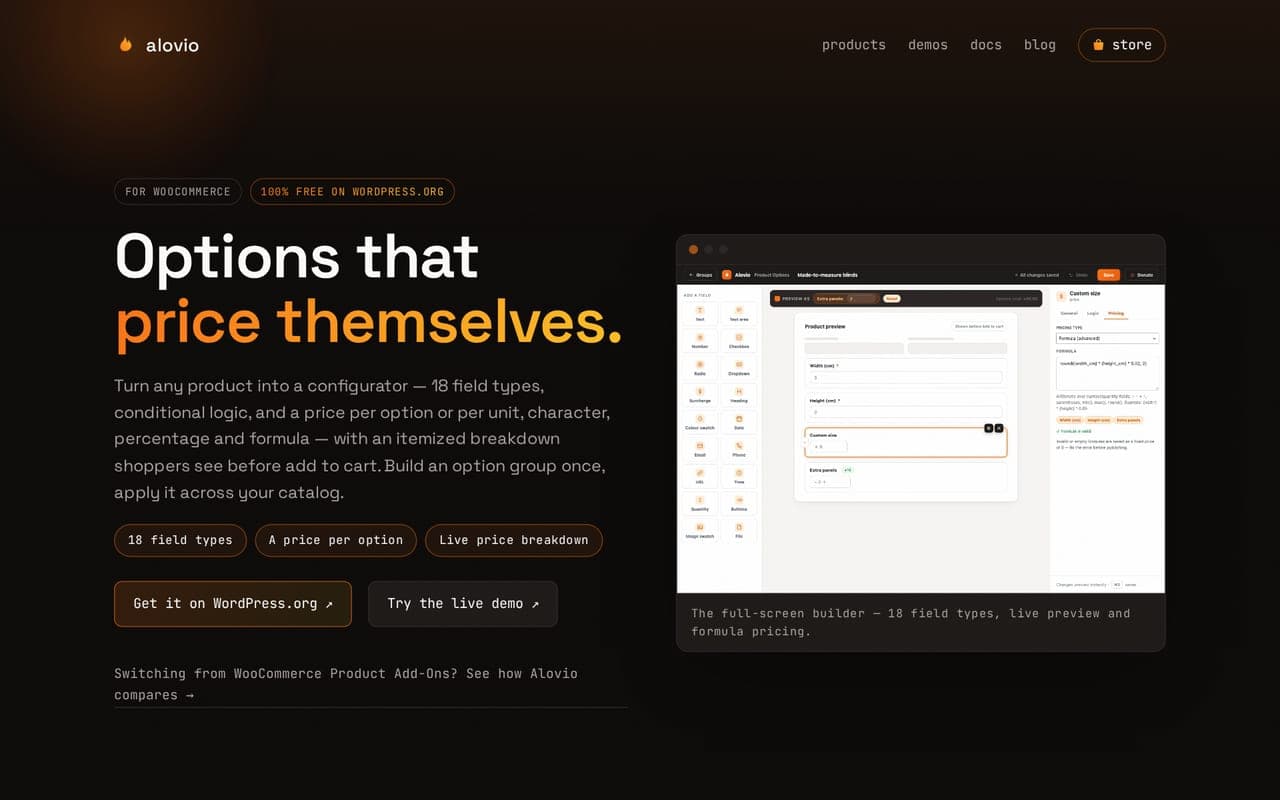 Alovio Product Options preview 1