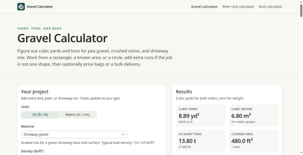 Gravel Calculator: Yards, Tons, Driveway & Pea Gravel preview 2