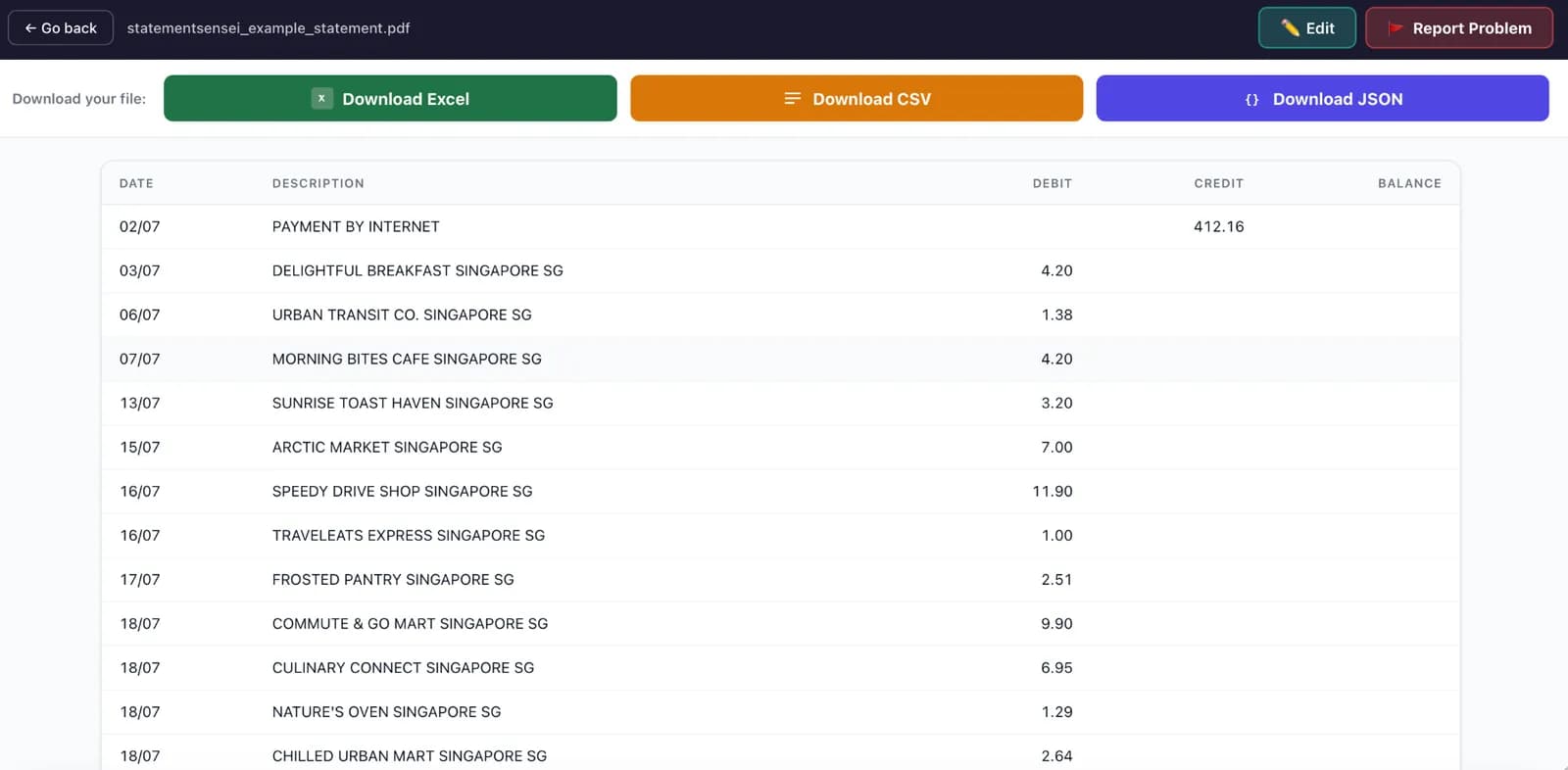 Bank Statement Engine preview 2