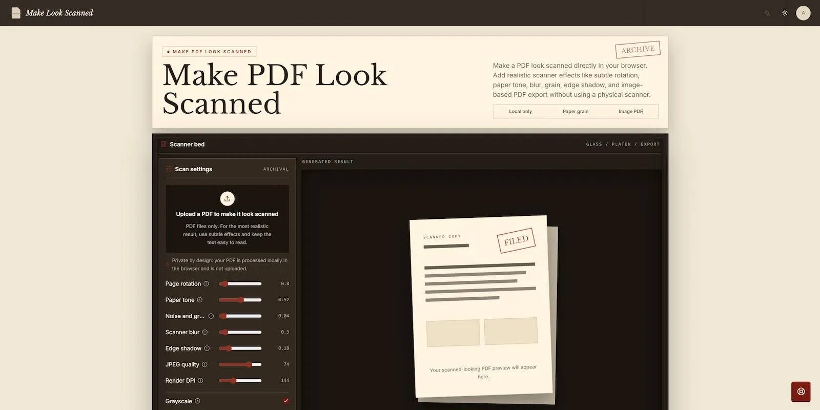Make PDF Look Scanned Online – Free & Private preview 1