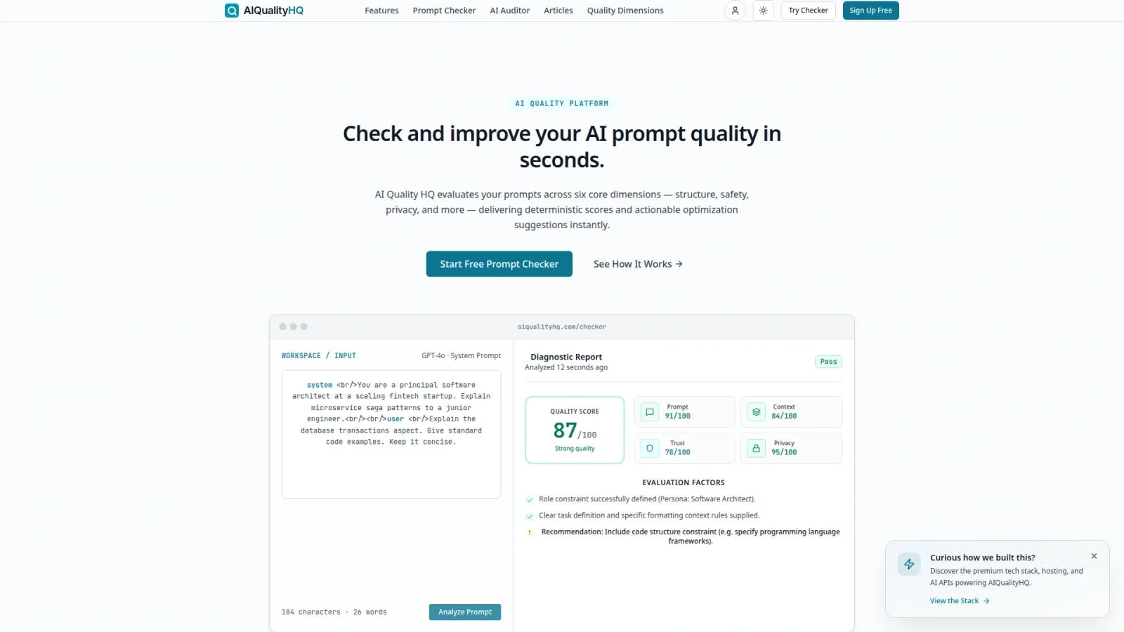 Free AI Prompt Quality Checker — AIQualityHQ preview 2