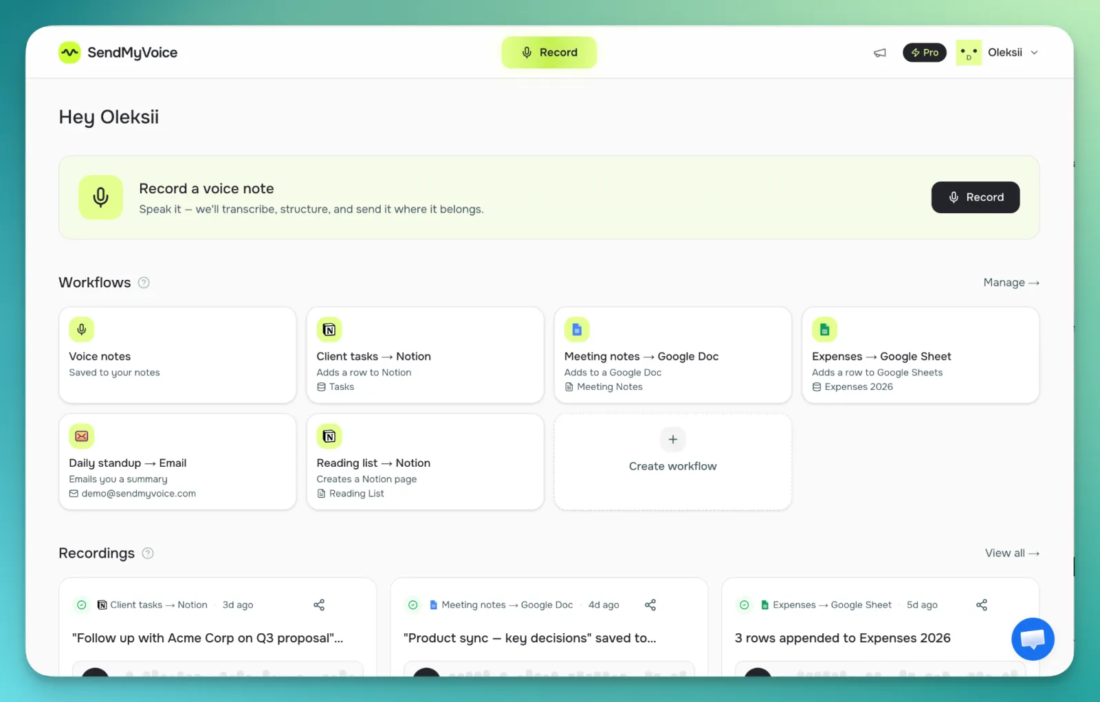SendMyVoice — Speak once. Automate everywhere. preview 2