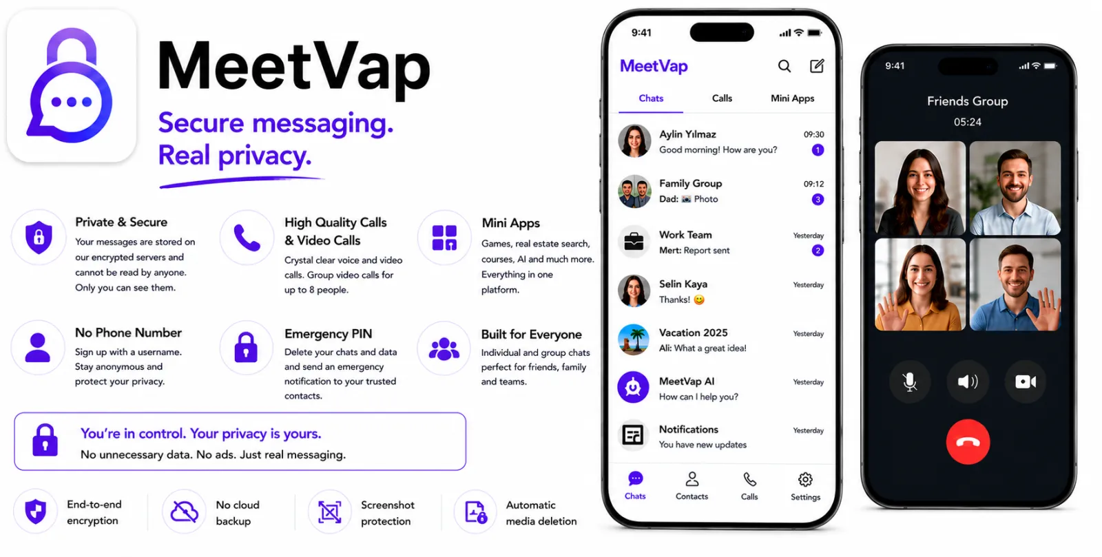 MeetVap - Security-focused private messenger preview 1