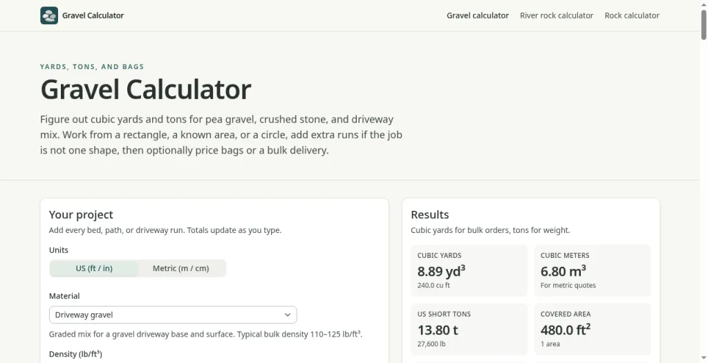 Gravel Calculator: Yards, Tons, Driveway & Pea Gravel preview 1
