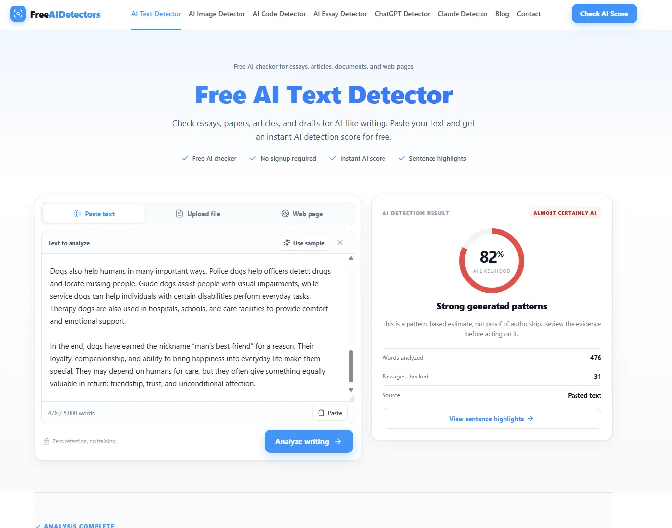 Free AI Text Detector | FreeAIDetectors preview 2