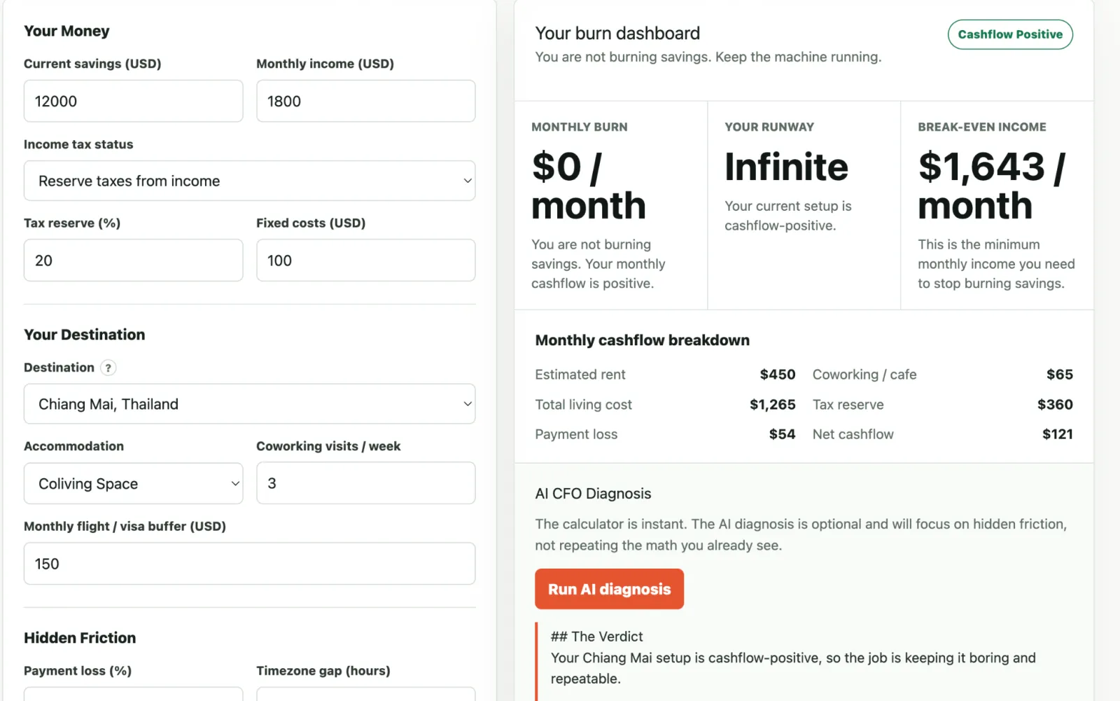 NomadBurn | Digital Nomad Burn Rate Calculator preview 2