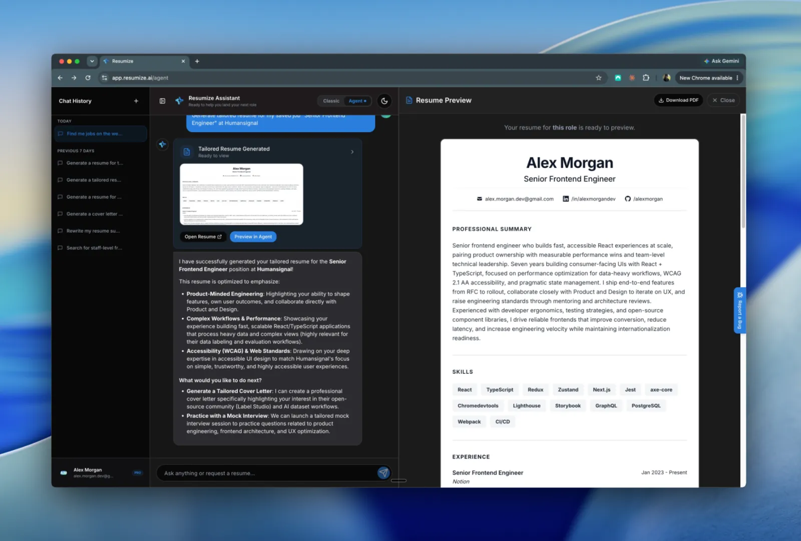 ResumizeAI: AI Resume Builder, Portfolio & Optimizer preview 2